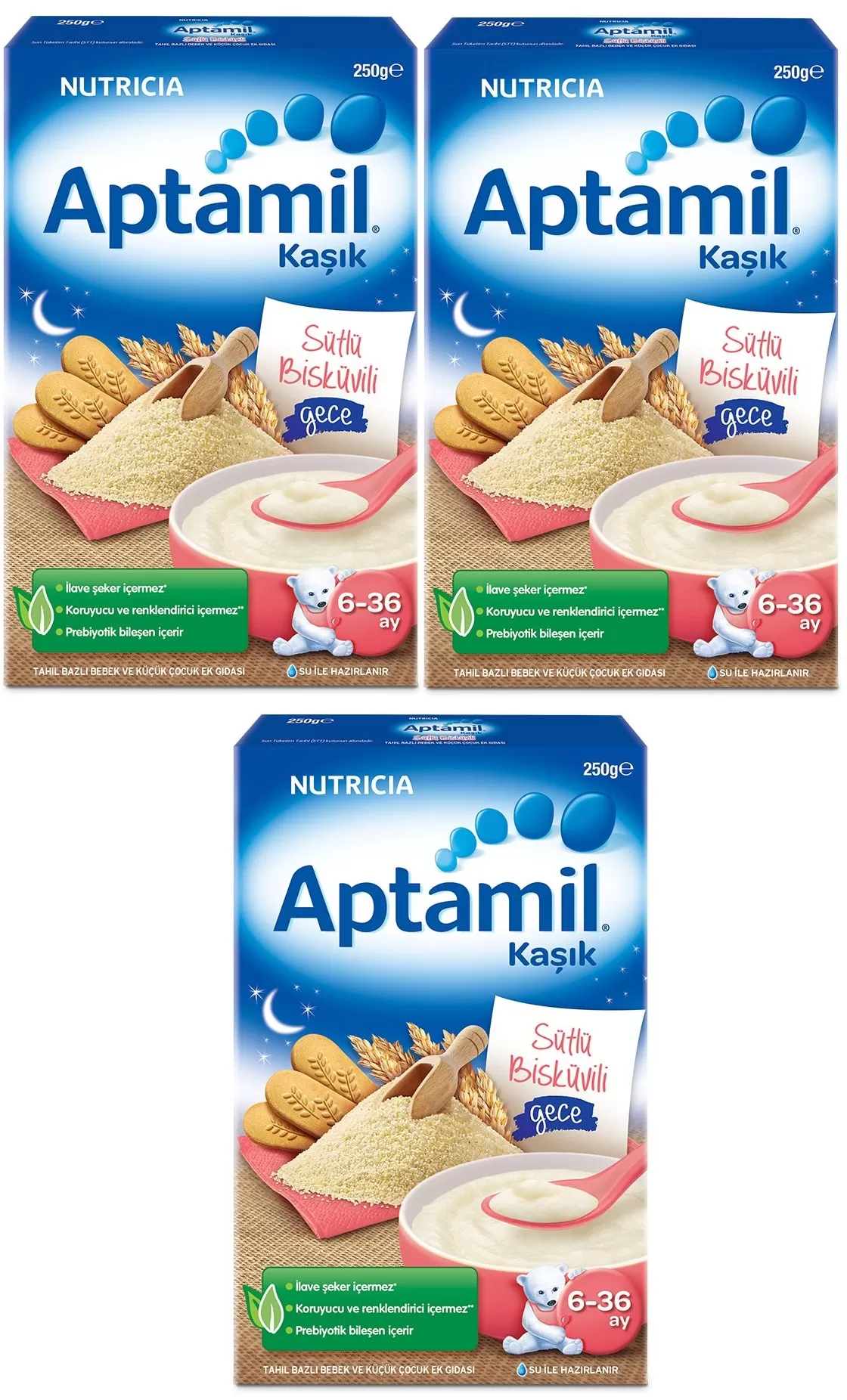 Aptamil Sütlü Bisküvili Gece Kaşık Maması 250 gr. ( 3 Adet)