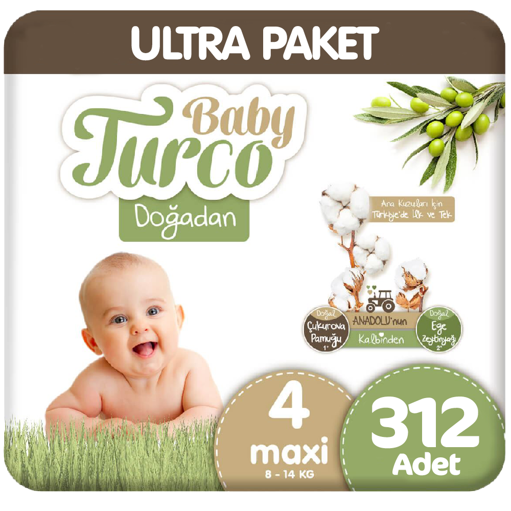 Baby Turco Doğadan Ultra Paket 4 Beden Bebek Bezi 104x3 312 Adet