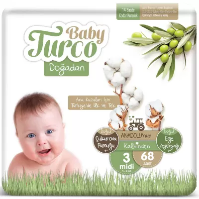 Baby Turco Bebek Bezi 3 Numara Midi 5-9 Kg 3*68 204 Adet