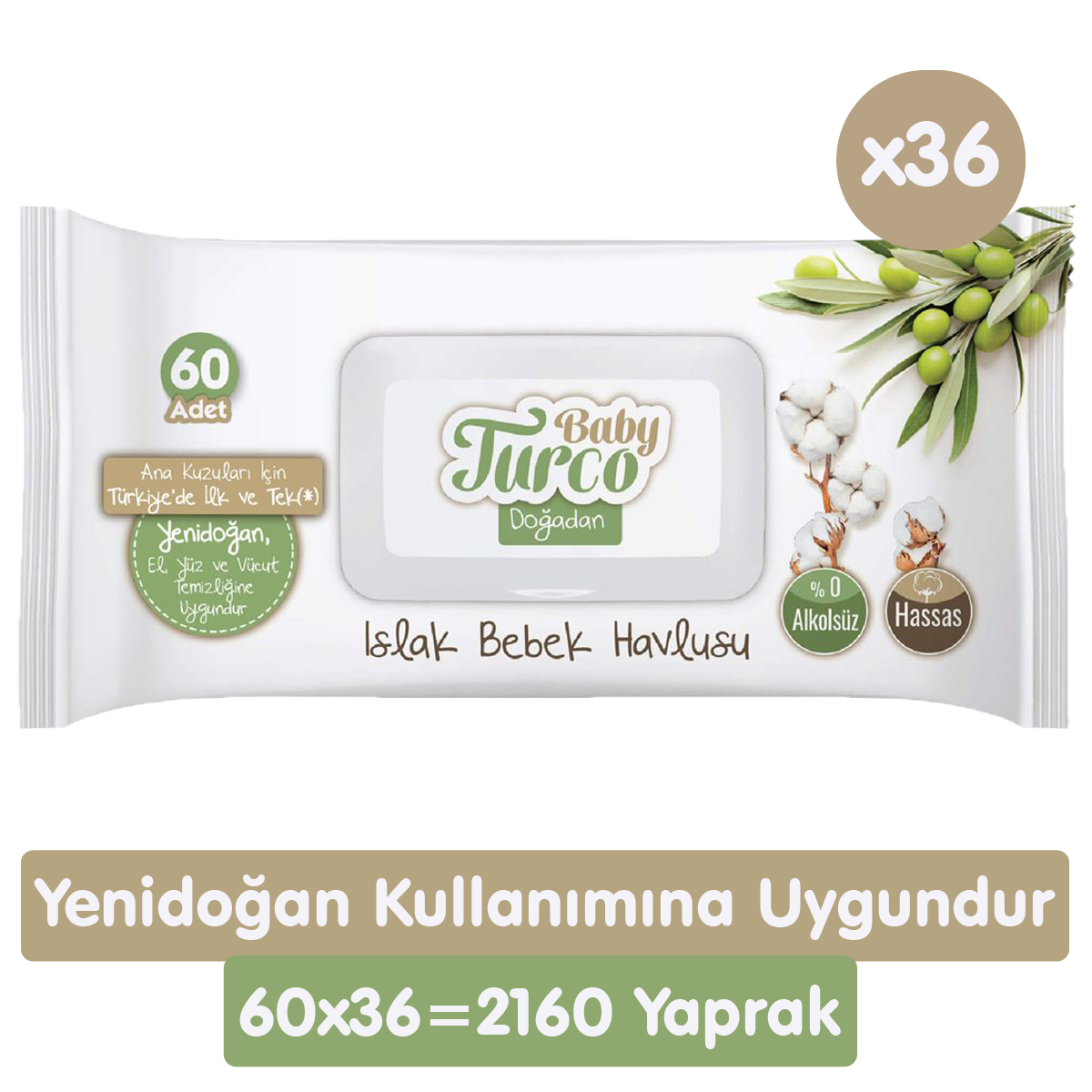 Baby Turco Doğadan Yenidoğan Islak Havlu Mendil 60x36 2160 Yaprak