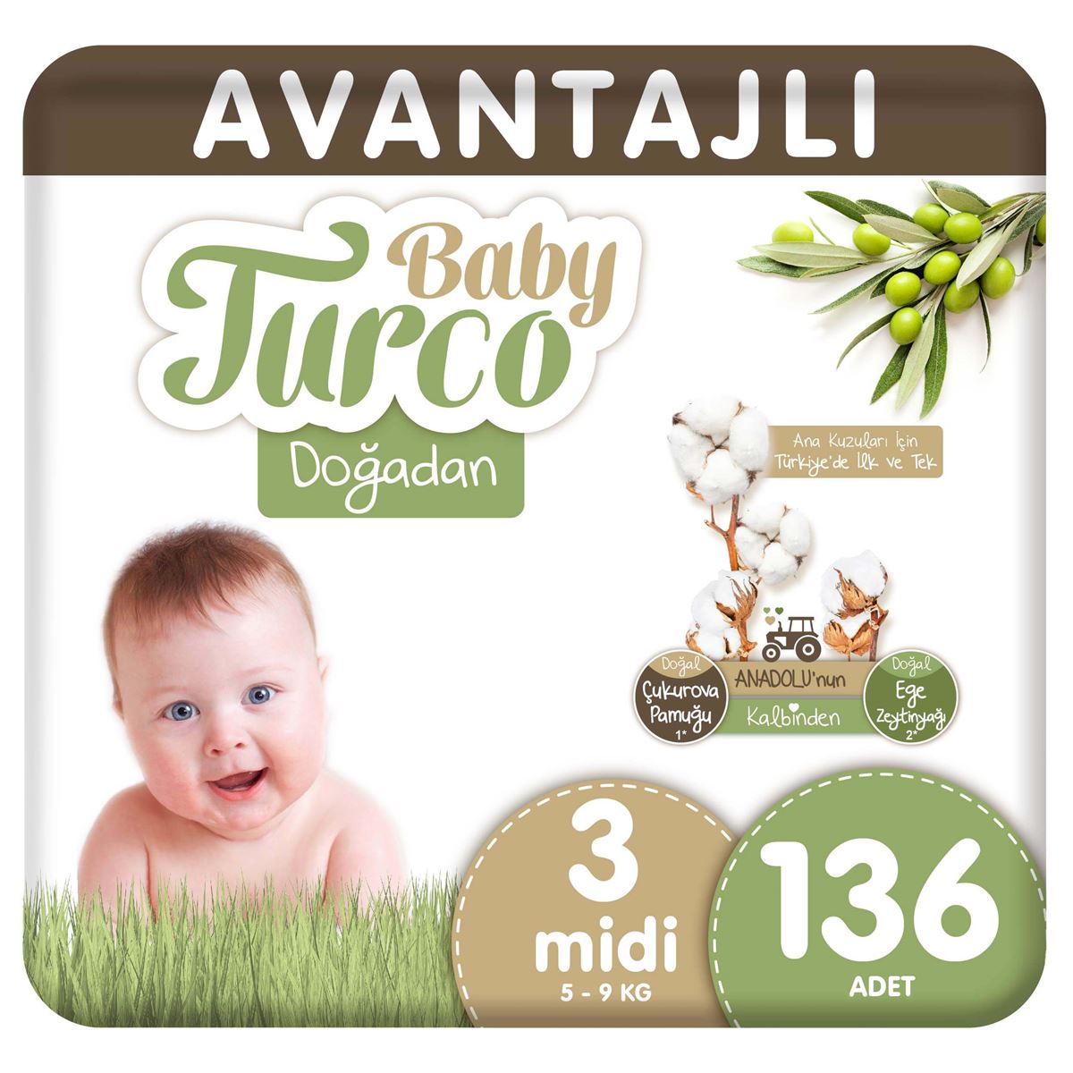 Baby Turco Doğadan Bonus Paket Bebek Bezi 3 Beden 136x4 544 Adet