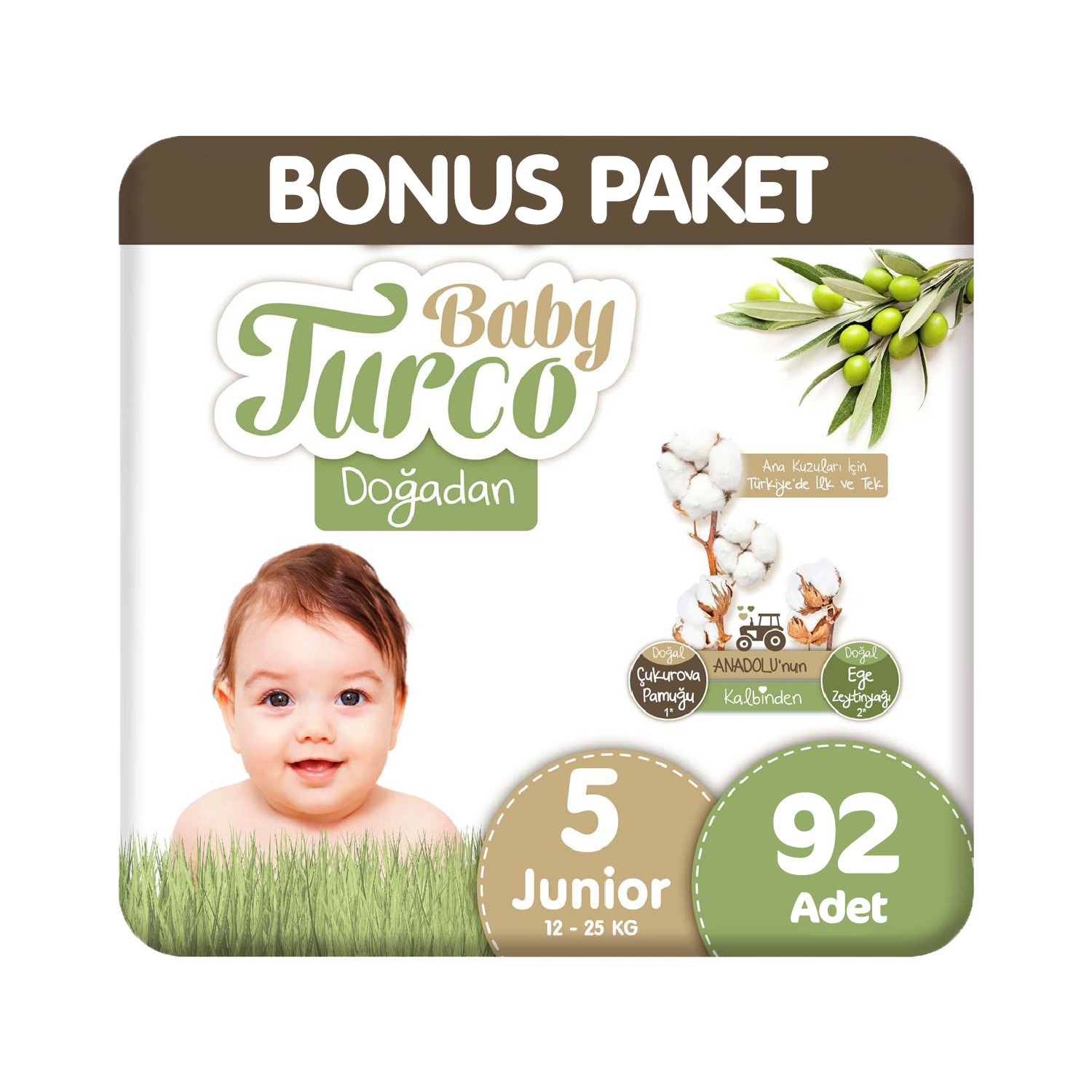 Baby Turco Doğadan Bonus Paket Bebek Bezi 5 Beden 92x4 368 Adet