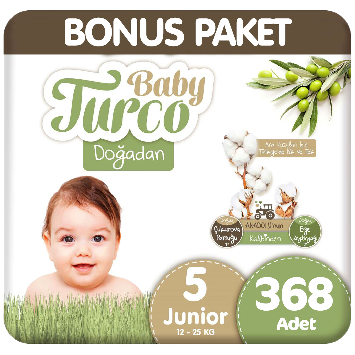 Baby Turco 5 Beden Doğadan Bebek Bezi Bonus Paket 92x4 368 Adet