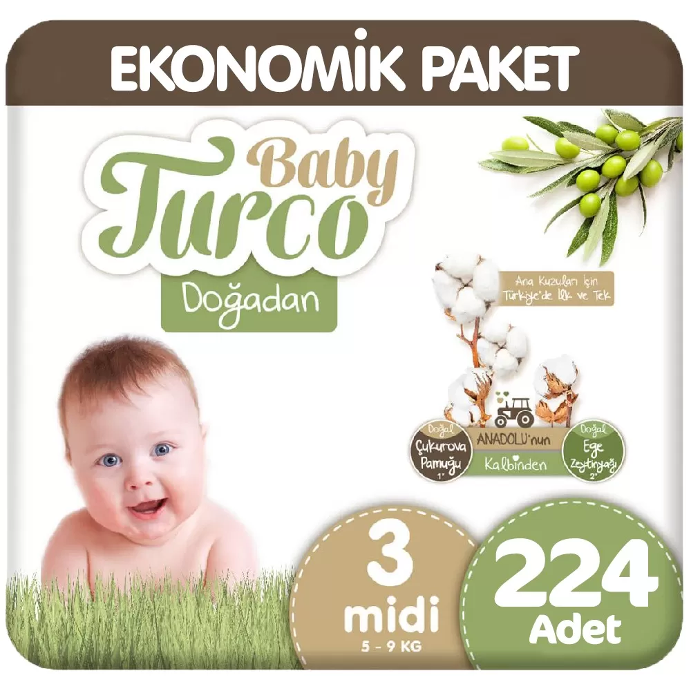 Baby Turco Doğadan 3 Beden Ekonomik 56x4 224 Adet Baby Turco Doğadan 3 Beden Ekonomik 56x4 224 Adet