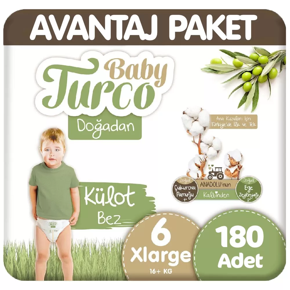 Baby Turco Doğadan Avantaj Paket Külot Bez 6 Beden 60x3 180 Adet