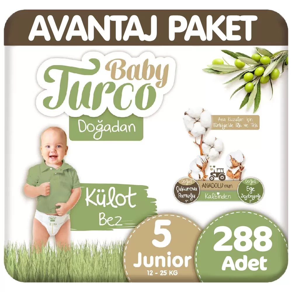 Baby Turco Doğadan Avantaj Paket Külot Bez 5 Beden 72x4 288 Adet