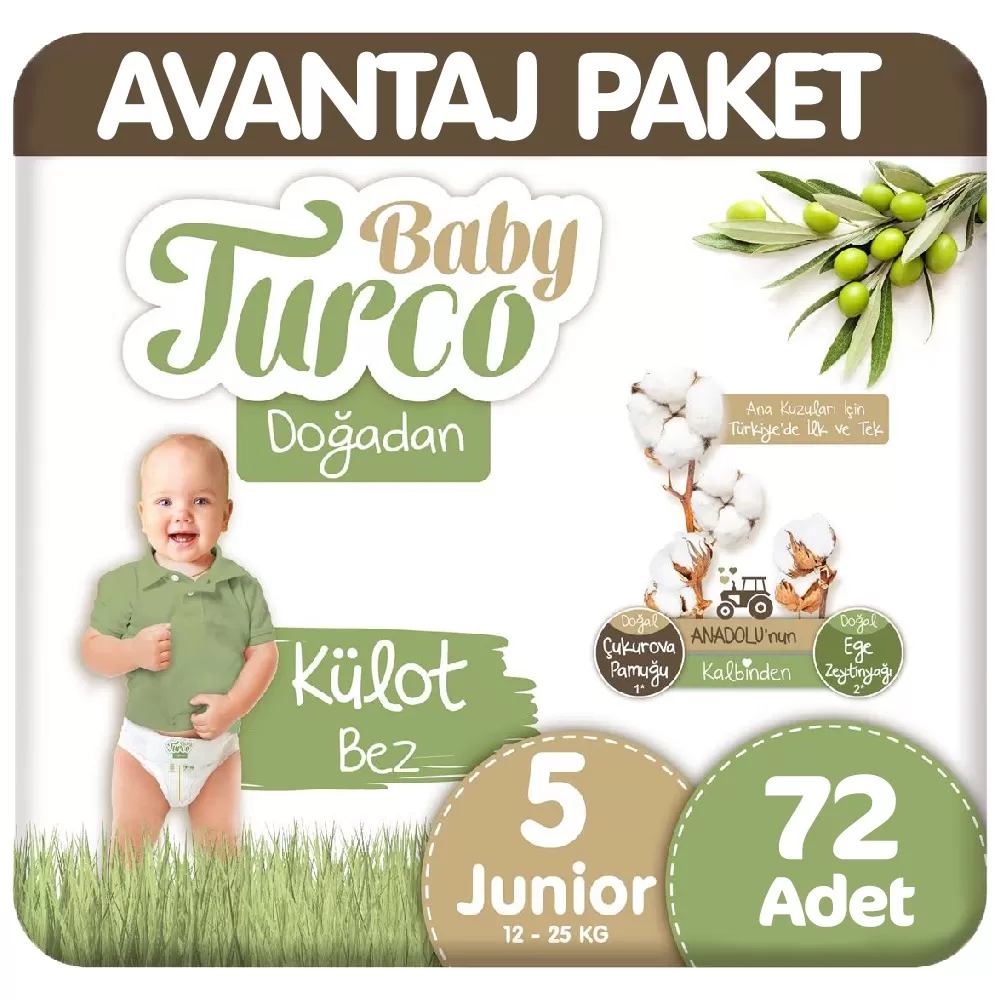 Baby Turco Doğadan Avantaj Paket Külot Bez 5 Beden 72 Adet