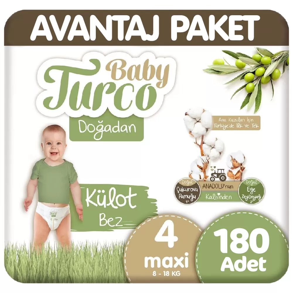 Baby Turco Doğadan Avantaj Paket Külot Bez 4 Beden 90x2 180 Adet Baby Turco Doğadan Avantaj Paket Külot Bez 4 Beden 90x2 180 Adet