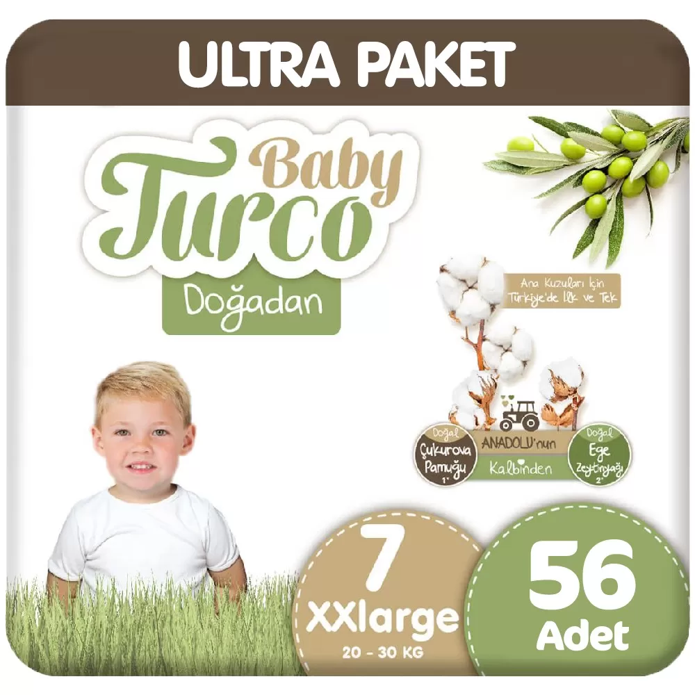 Baby Turco Doğadan Ultra Paket 7 Beden Bebek Bezi  56 Adet