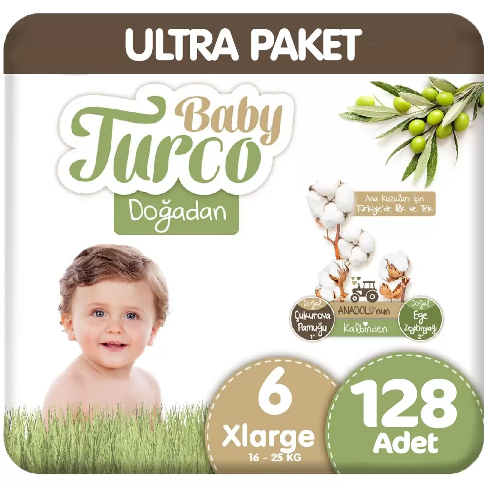 Baby Turco Doğadan Ultra Paket 6 Beden Bebek Bezi  64x2 128 Adet