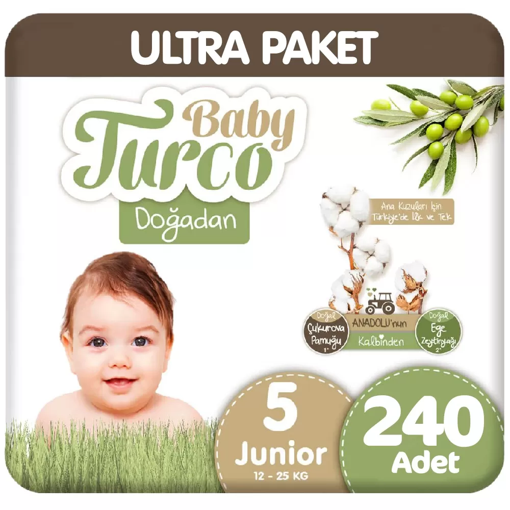 Baby Turco Doğadan Ultra Paket 5 Beden Bebek Bezi  80x3 240 Adet