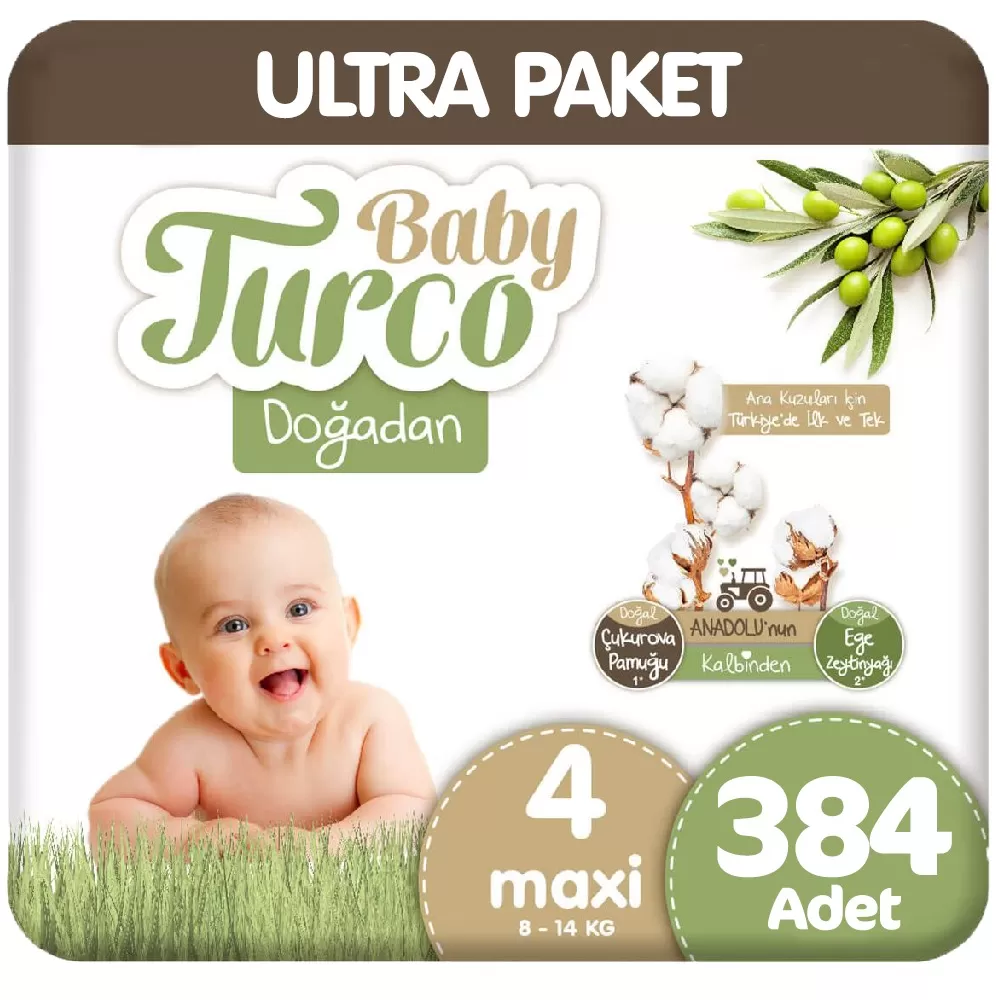 Baby Turco Doğadan Ultra Paket 4 Beden Bebek Bezi  96x4 384 Adet