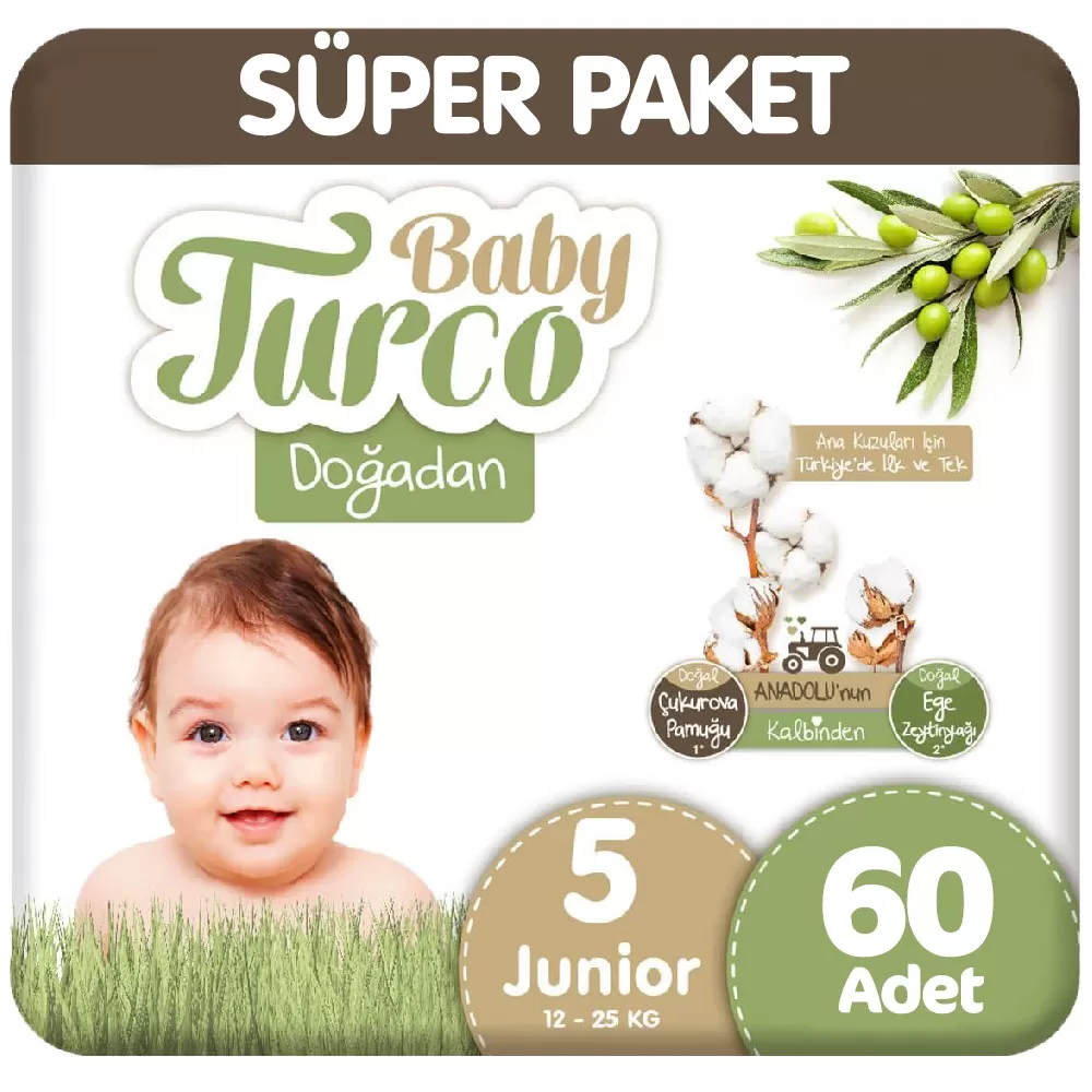 Baby Turco Doğadan Süper Paket 5 Beden Bebek Bezi 60 Adet