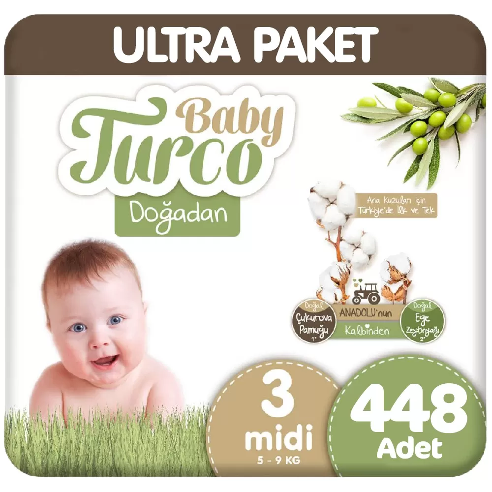 Baby Turco Doğadan Ultra Paket 3 Beden Bebek Bezi 112x4 448 Adet