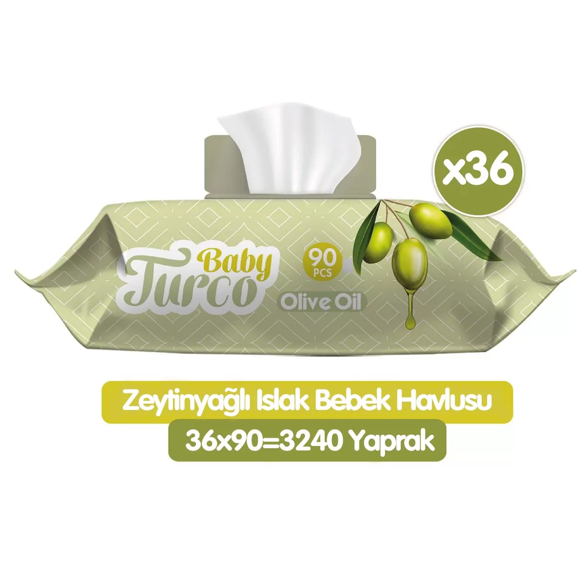 Baby Turco Zeytinyağlı Islak Havlu Mendil 90x36 3240 Yaprak