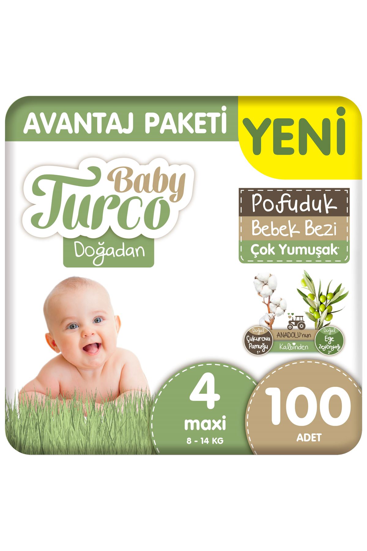 Baby Turco Doğadan 4 Beden Bebek Bezi Avantaj Paketi Pofuduk 100x4 400 Adet