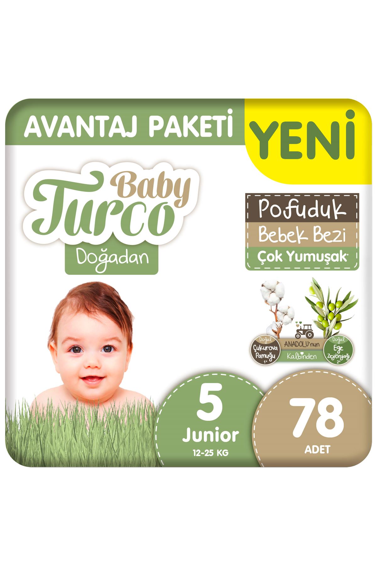 Baby Turco Doğadan 5 Beden Bebek Bezi Avantaj Paketi Pofuduk 78x4 312 Adet