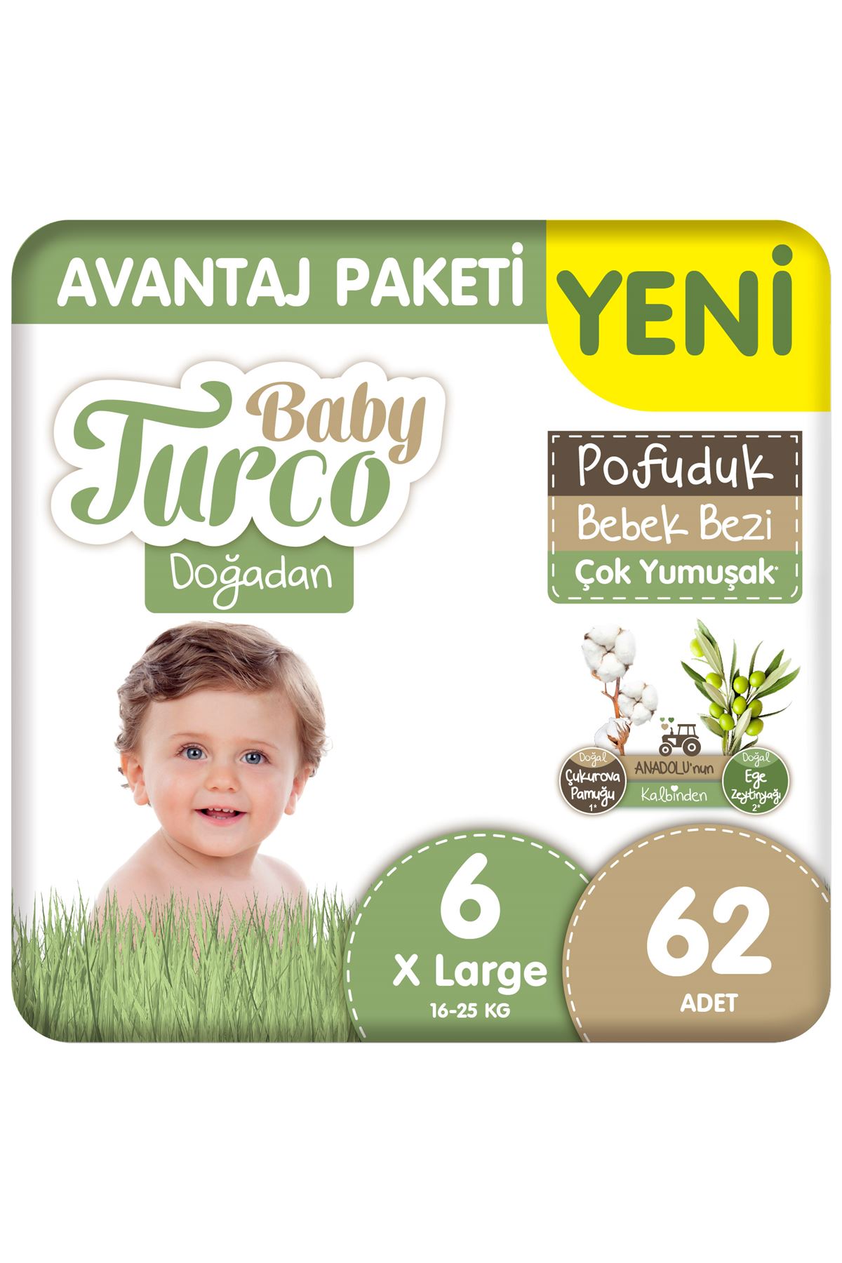 Baby Turco Doğadan 6 Beden Bebek Bezi Avantaj Paketi Pofuduk 62x4 248 Adet