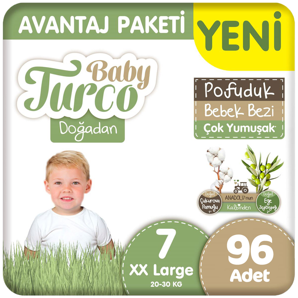 Baby Turco Doğadan 7 Beden Bebek Bezi Avantaj Paketi Pofuduk 48x2 96 Adet
