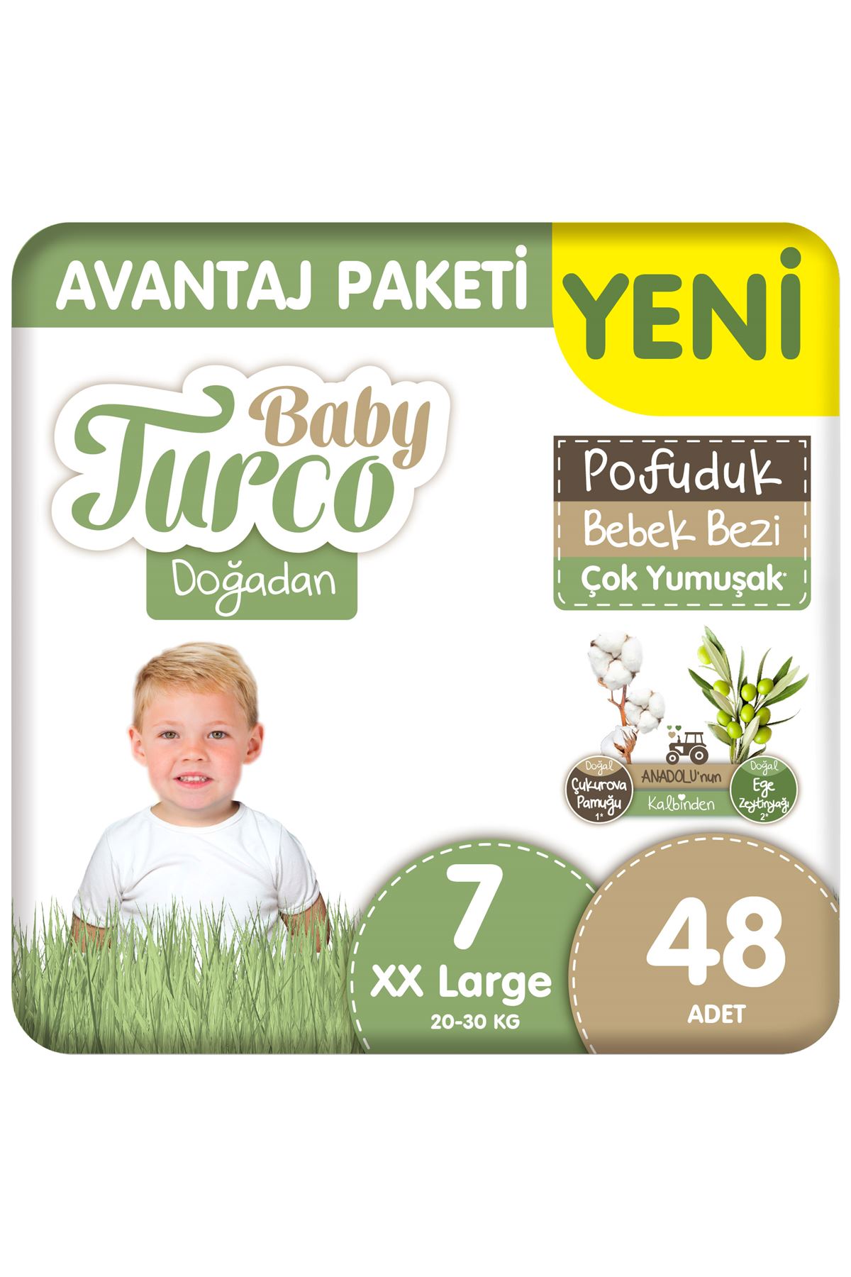 Baby Turco Doğadan 7 Beden Bebek Bezi Avantaj Paketi Pofuduk 48x3 144 Adet