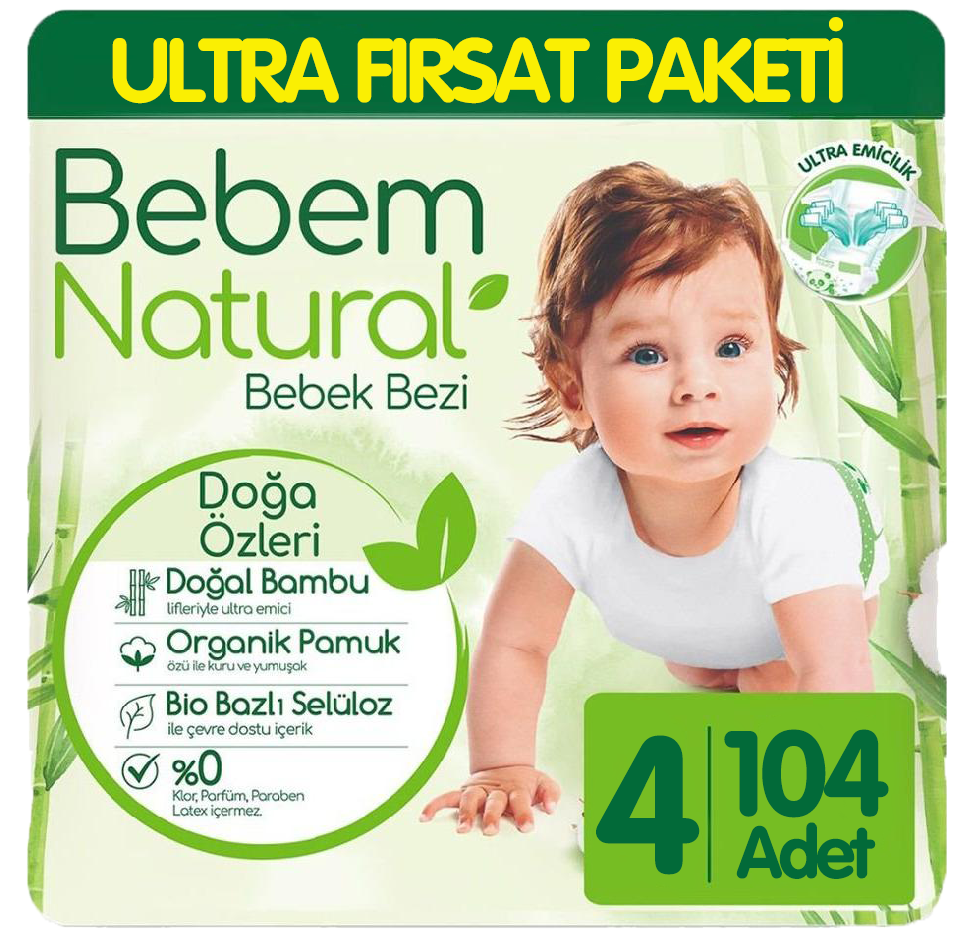 Bebem Natural Bebek Bezi Ultra Fırsat Paketi 4 Beden 104 Adet