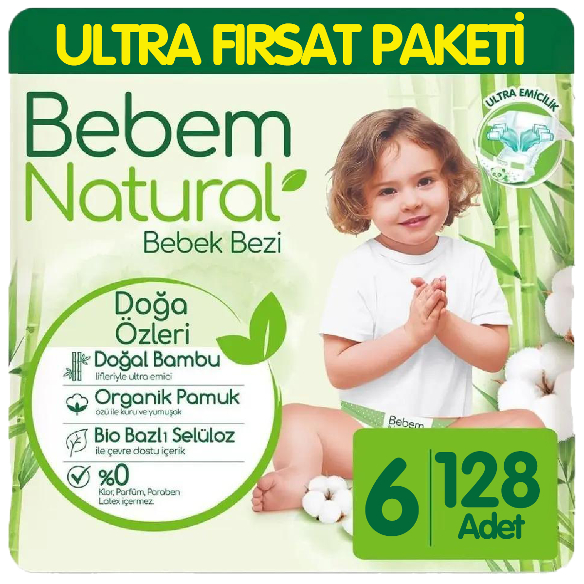 Bebem Natural Bebek Bezi Ultra Fırsat Paketi 6 Beden 64x2 128 Adet