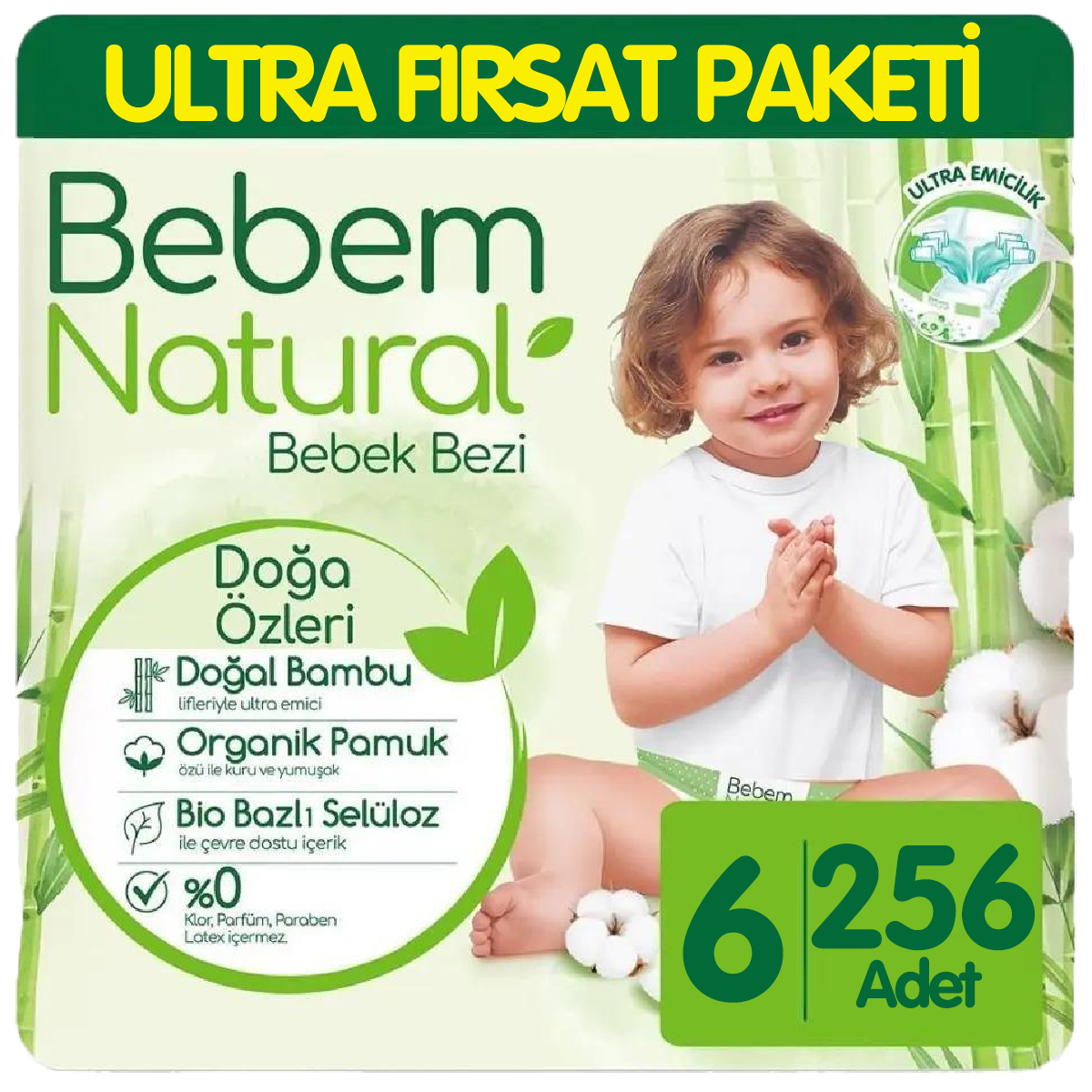 Bebem Natural Bebek Bezi Ultra Fırsat Paketi 6 Beden 64x4 256 Adet