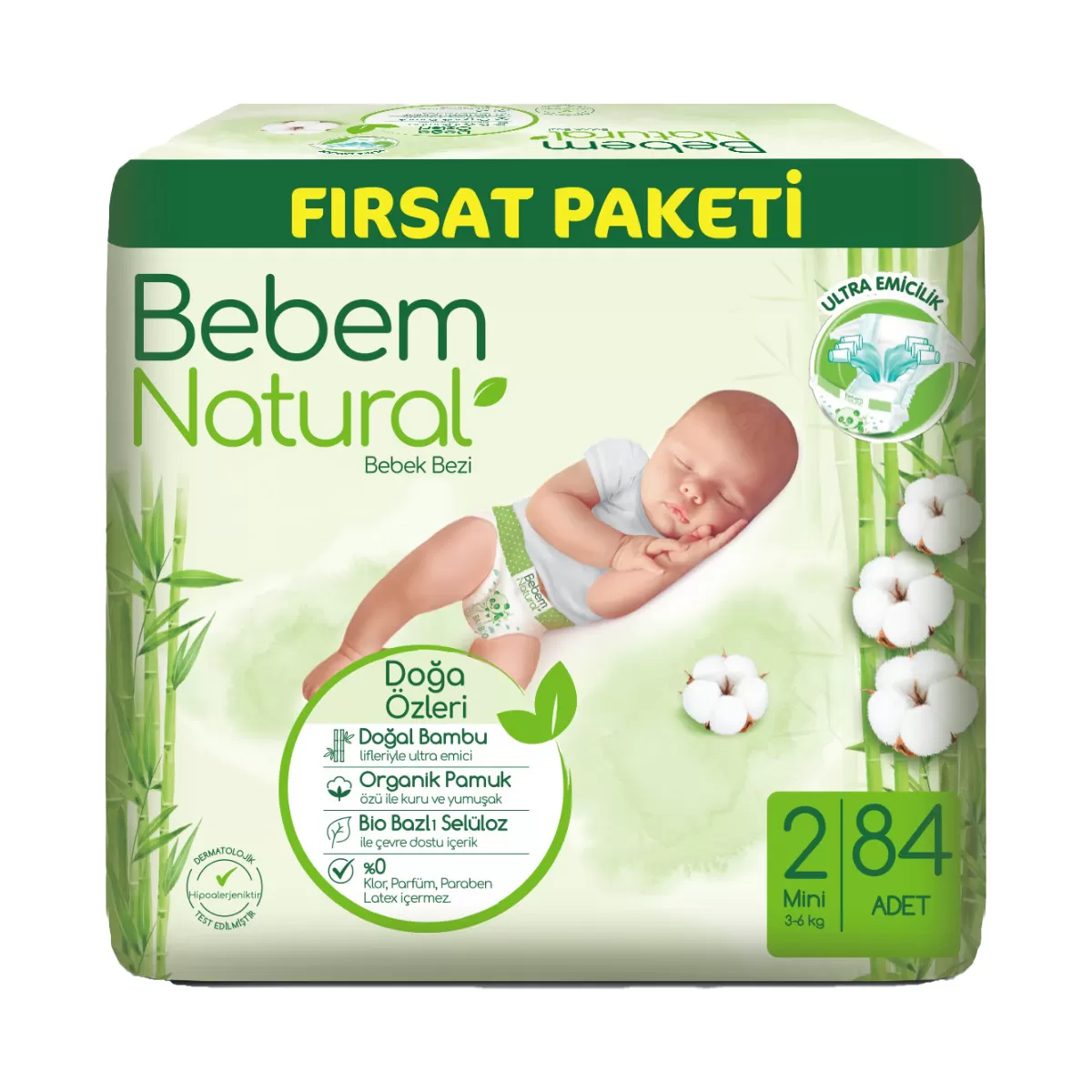 Bebem Natural Bebek Bezi Fırsat Paketi 2 Beden 84x3 252 Adet