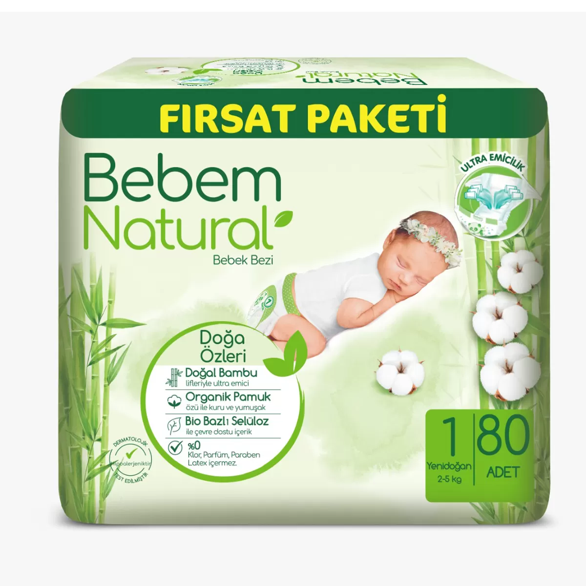 Bebem Natural Bebek Bezi Fırsat Paketi 1 Beden 80x3 240 Adet