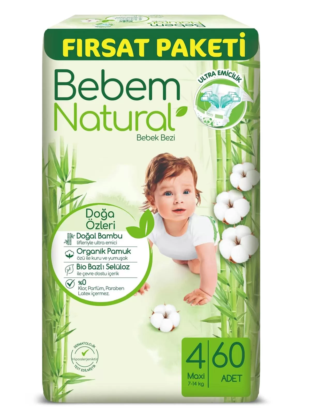 Bebem Natural Bebek Bezi Fırsat Paketi 4 Beden 60x3 180 Adet