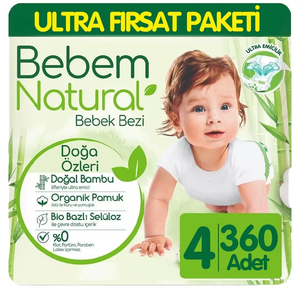 Bebem Natural Bebek Bezi Ultra Fırsat Paketi 4 Beden 90x4 360 Adet