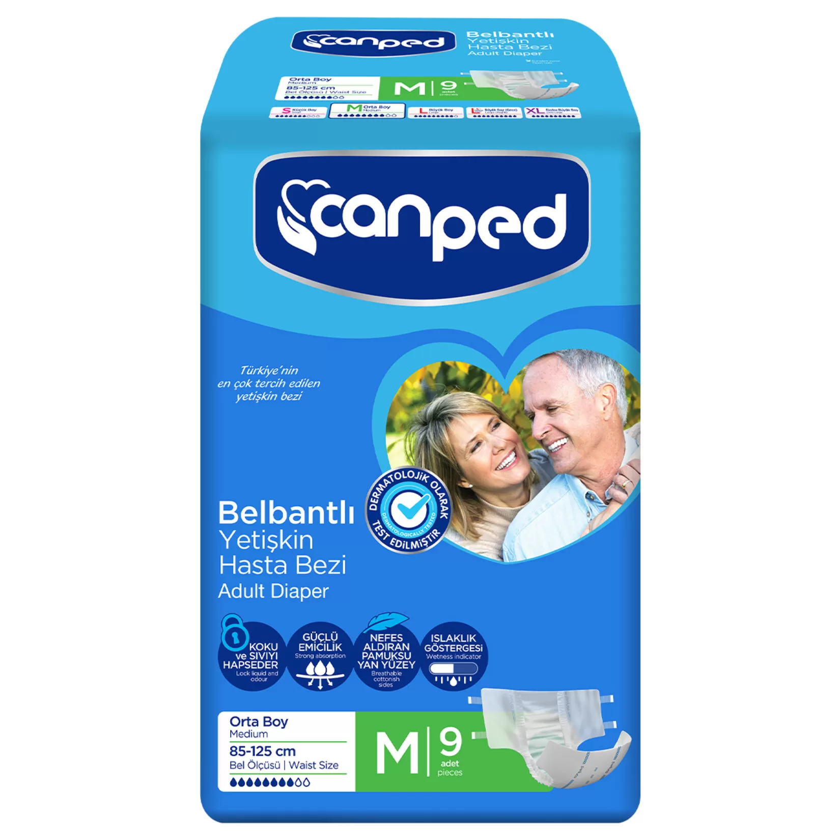 Canped Belbantlı Yetişkin Hasta Bezi M Beden 18 Adet Canped Belbantlı Yetişkin Hasta Bezi M Beden 18 Adet