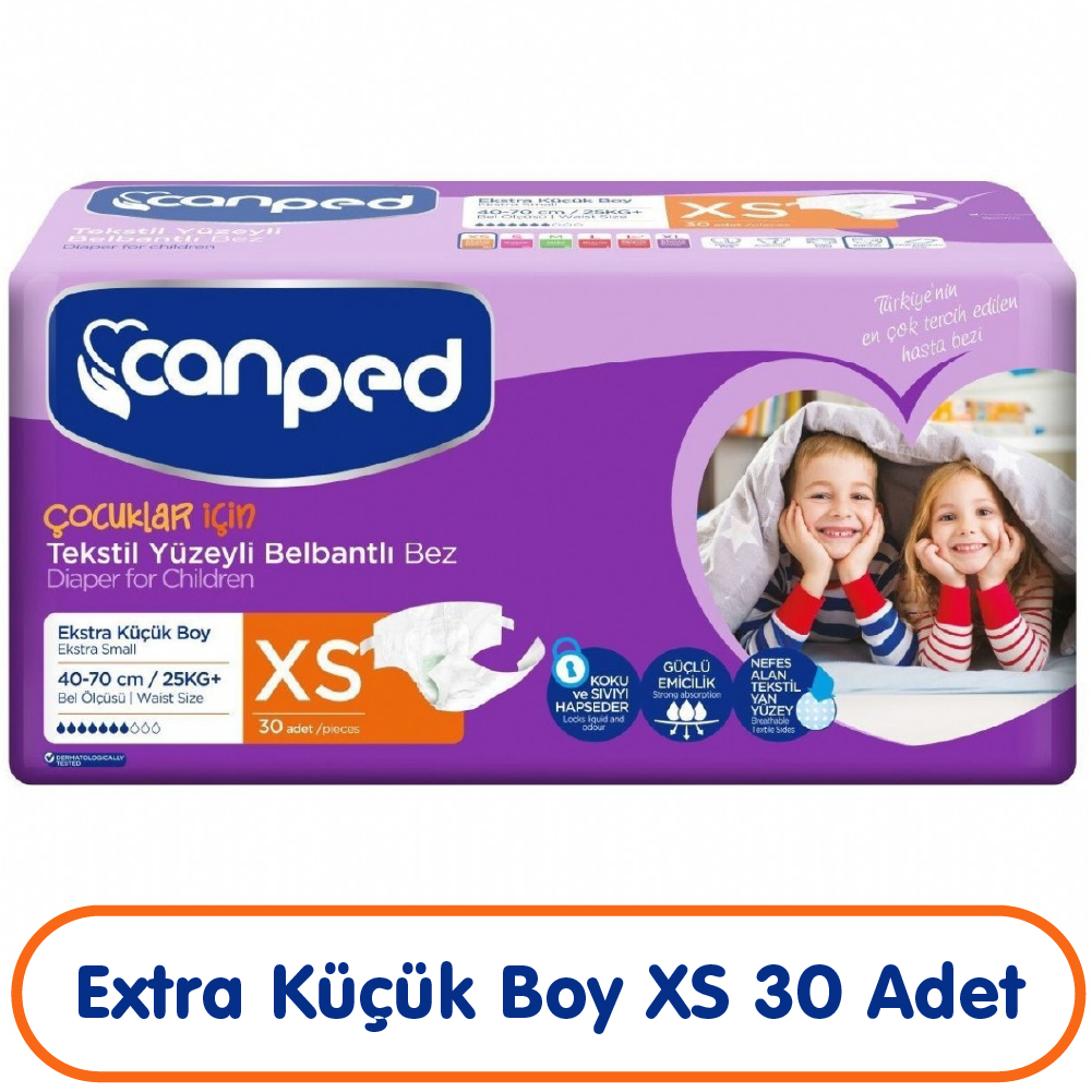 Canped Çocuklar İçin Belbantlı Hasta Bezi Xs Beden 30 Adet