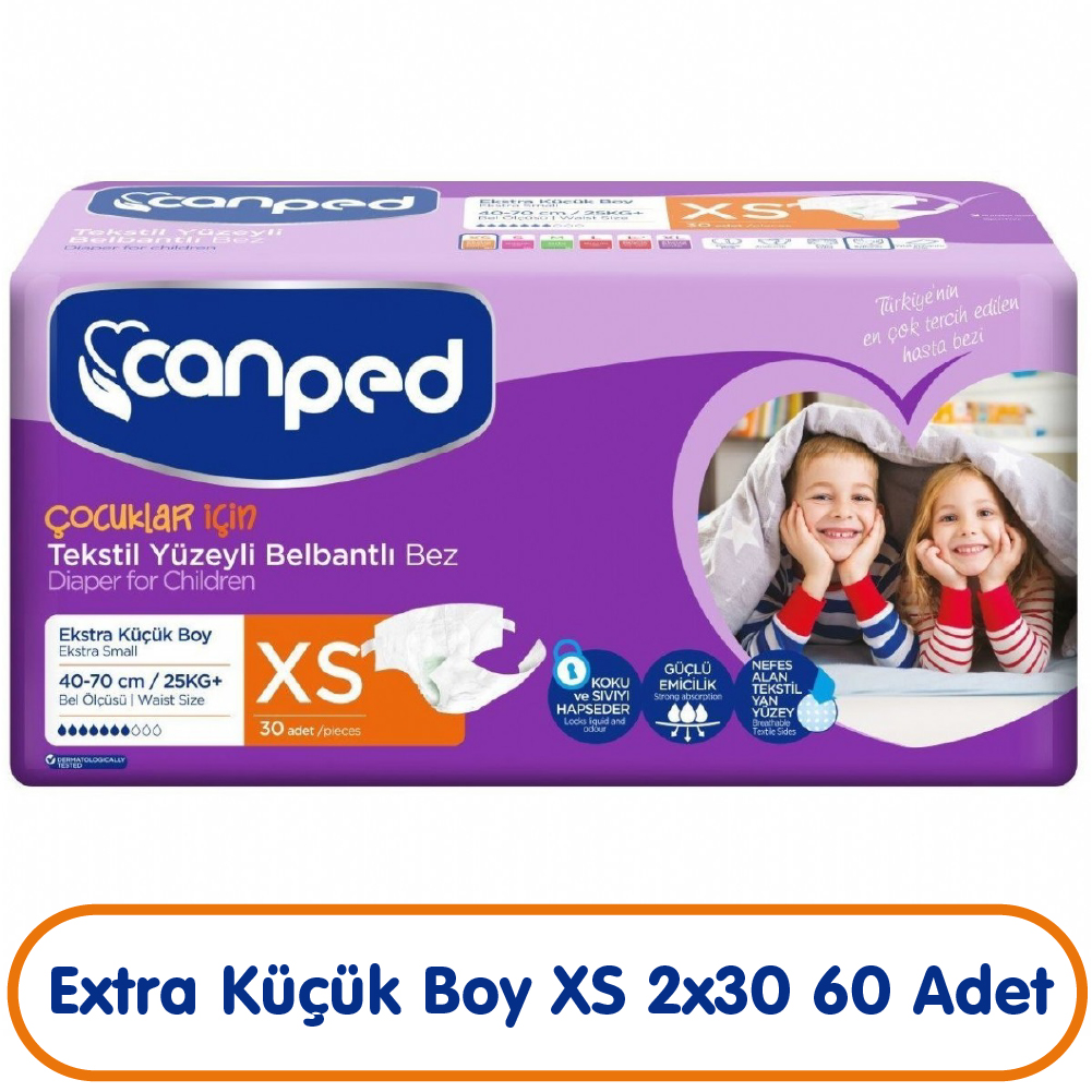 Canped Çocuklar İçin Belbantlı Hasta Bezi Xs Beden 30x2 60 Adet