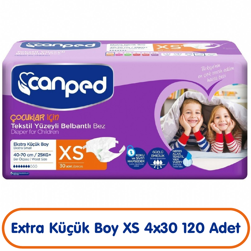 Canped Çocuklar İçin Belbantlı Hasta Bezi Xs Beden 30x4 120 Adet
