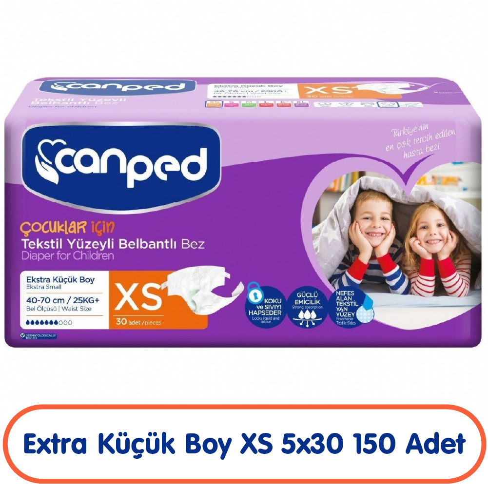Canped Çocuklar İçin Belbantlı Hasta Bezi Xs Beden 30x5 150 Adet