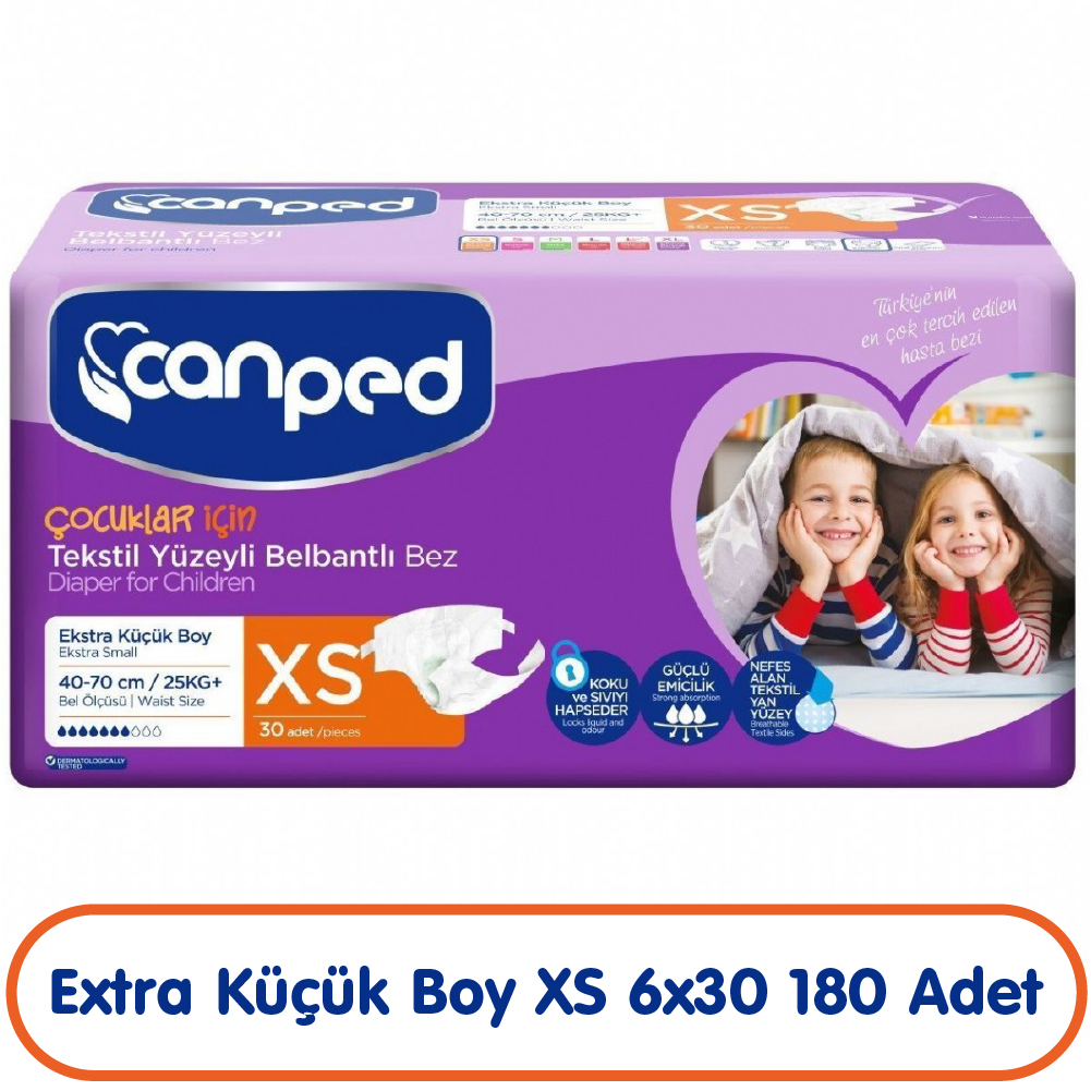 Canped Çocuklar İçin Belbantlı Hasta Bezi Xs Beden 30x6 180 Adet