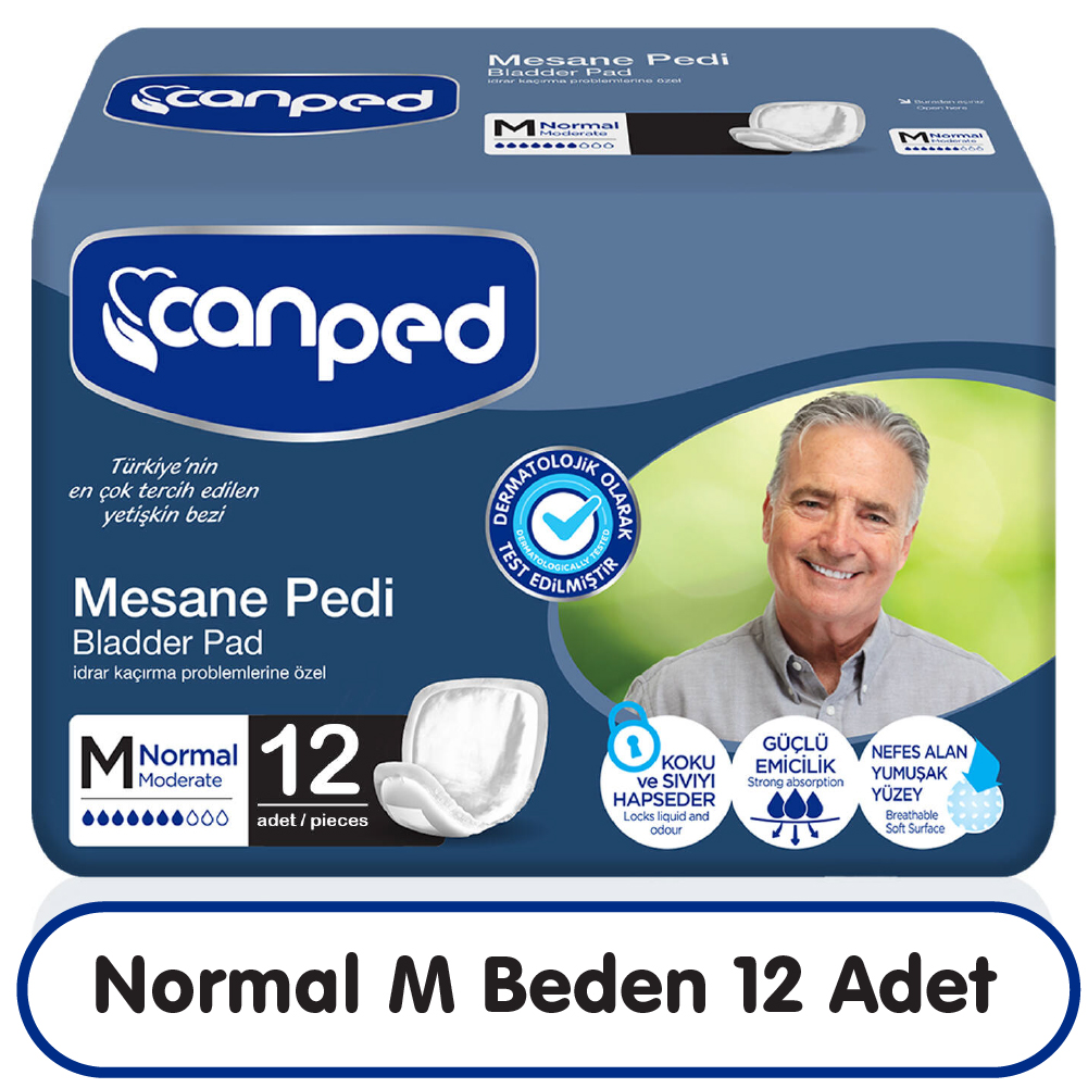 Canped Hasta Bezi Mesane Pedi M Beden Orta Erkek 12 Adet