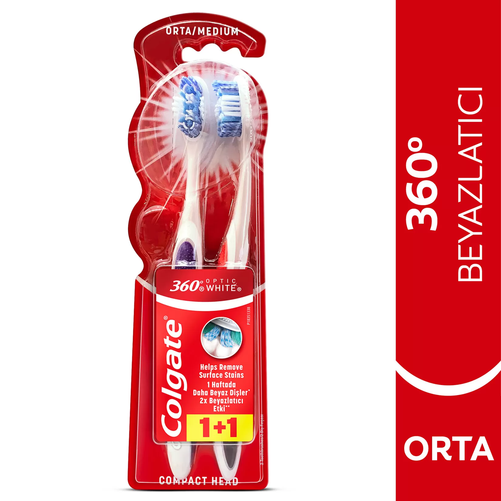 Colgate 360 Optik Beyaz Beyazlatıcı Diş Fırçası 1+1