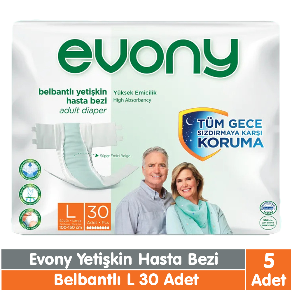 Evony Belbantlı Yetişkin Hasta Bezi L Beden 30x5 150 Adet