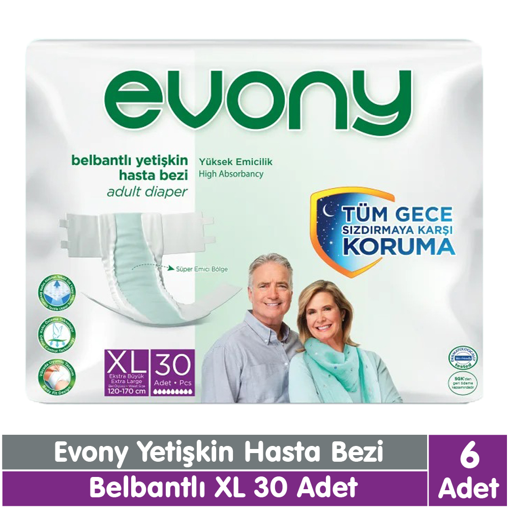 Evony Belbantlı Yetişkin Hasta Bezi XL Beden 30x6 180 Adet