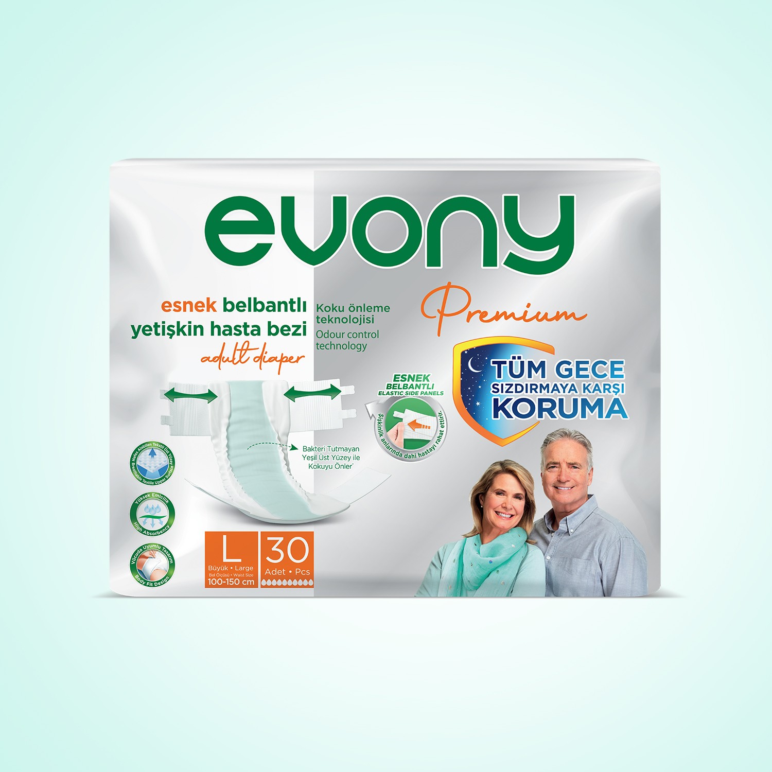 Evony Premium Hasta Bezi L Beden 30x6 180 Adet