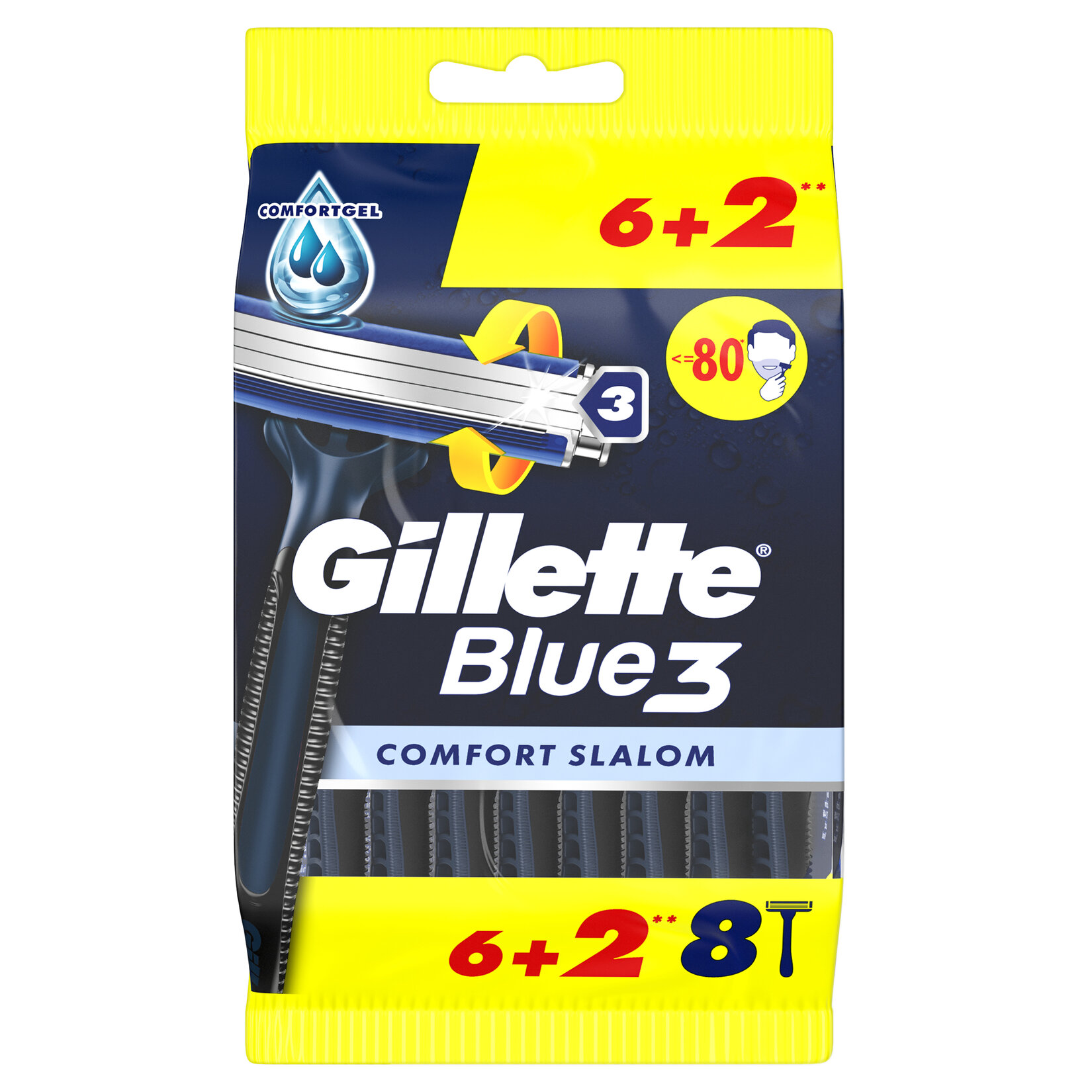 Gillette Blue3 Comfort Slalom 6+2'li Kullan At Tıraş Bıçağı 3 Adet