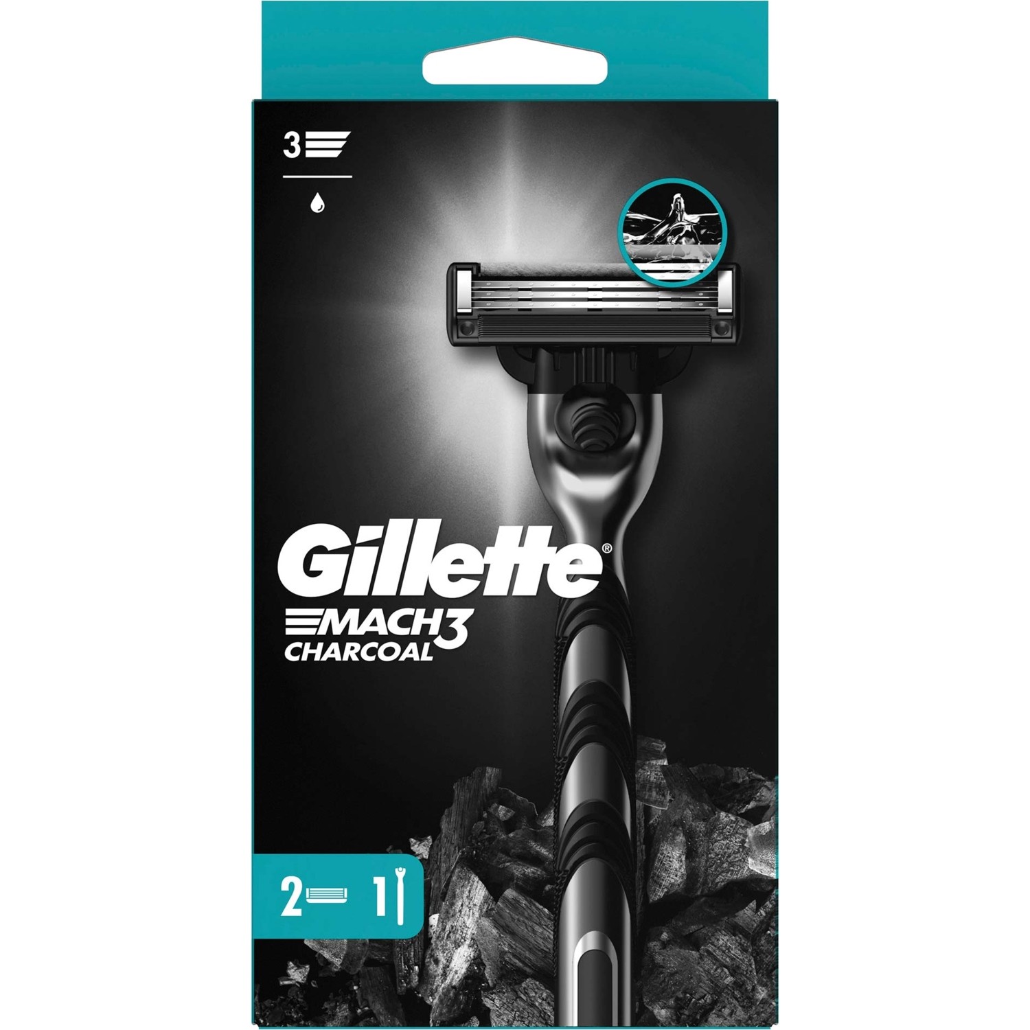 Gillette Mach3 Charcoal Tıraş Makinesi ve 2'li Yedek Tıraş Bıçağı
