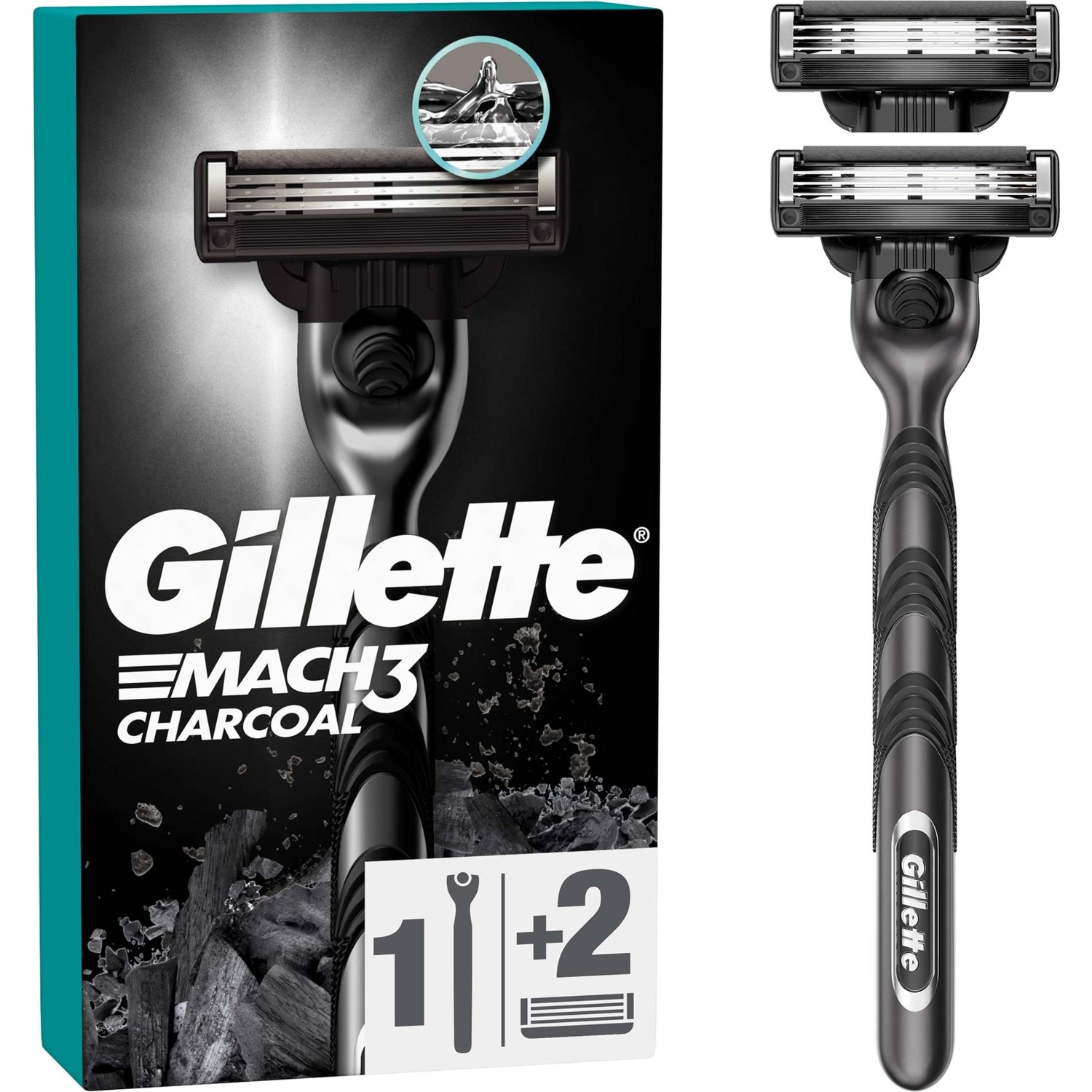 Gillette Mach3 Charcoal Tıraş Makinesi ve 2'li Yedek Tıraş Bıçağı