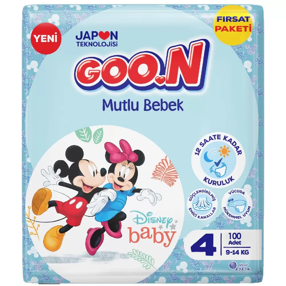 Goon Bebek Bezi Mutlu Bebek 4 Numara 9-14 kg Aylık Fırsat Paketi 100 Adet