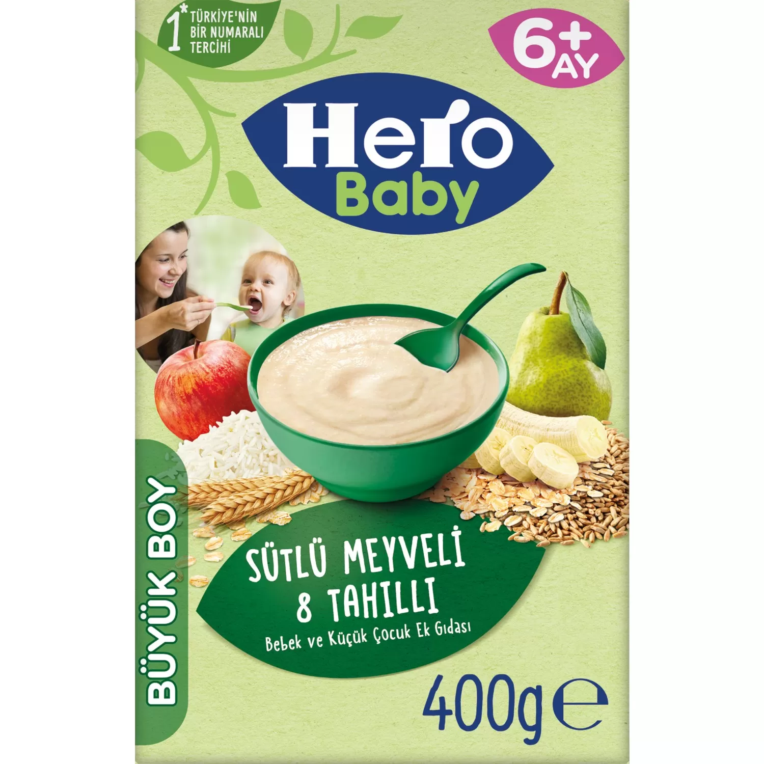 Hero Baby Sütlü Meyveli 8 Tahıllı Kaşık Mama 400 gr 3'lü Paket