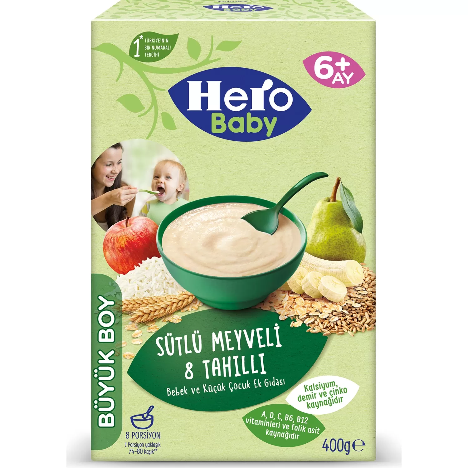 Hero Baby Sütlü Meyveli 8 Tahıllı Kaşık Mama 400 gr 2'li Paket