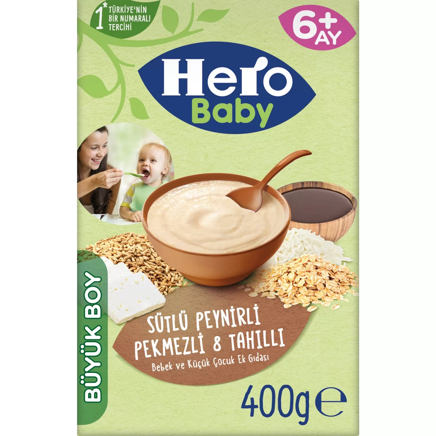 Hero Baby Sütlü Peynirli Pekmezli 8 Tahıllı Kaşık Mama 400 gr 3'lü Paket