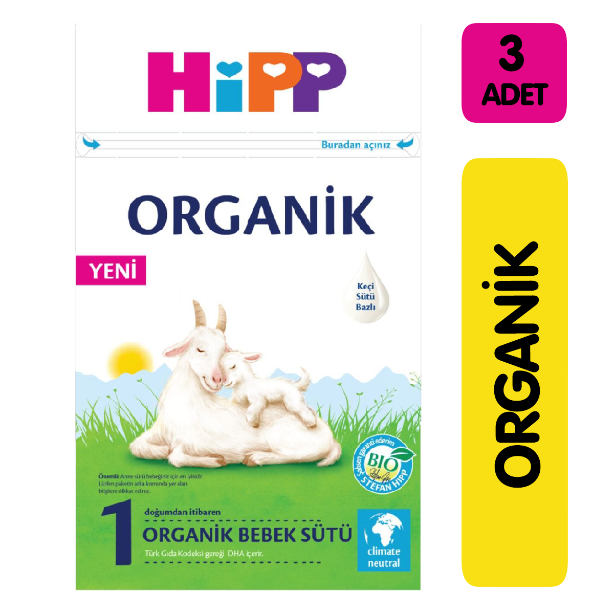 Hipp 1 Organik Keçi Sütü Bazlı Bebek Sütü 400 gr 3'lü Paket